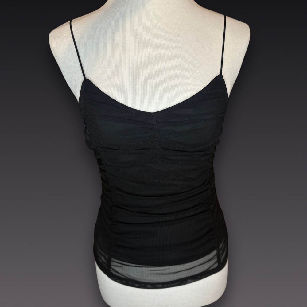 Vintage Almost Famous Ruched Mesh Black Tank Top (size Medium)